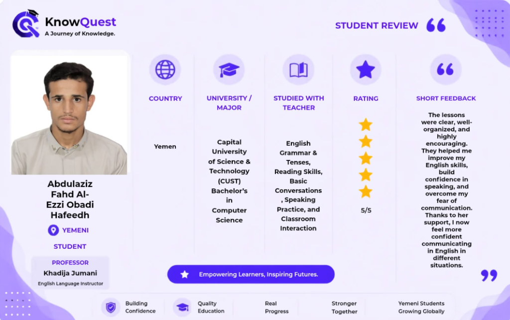 Abdulaziz Fahd Student Review - KnowQuest