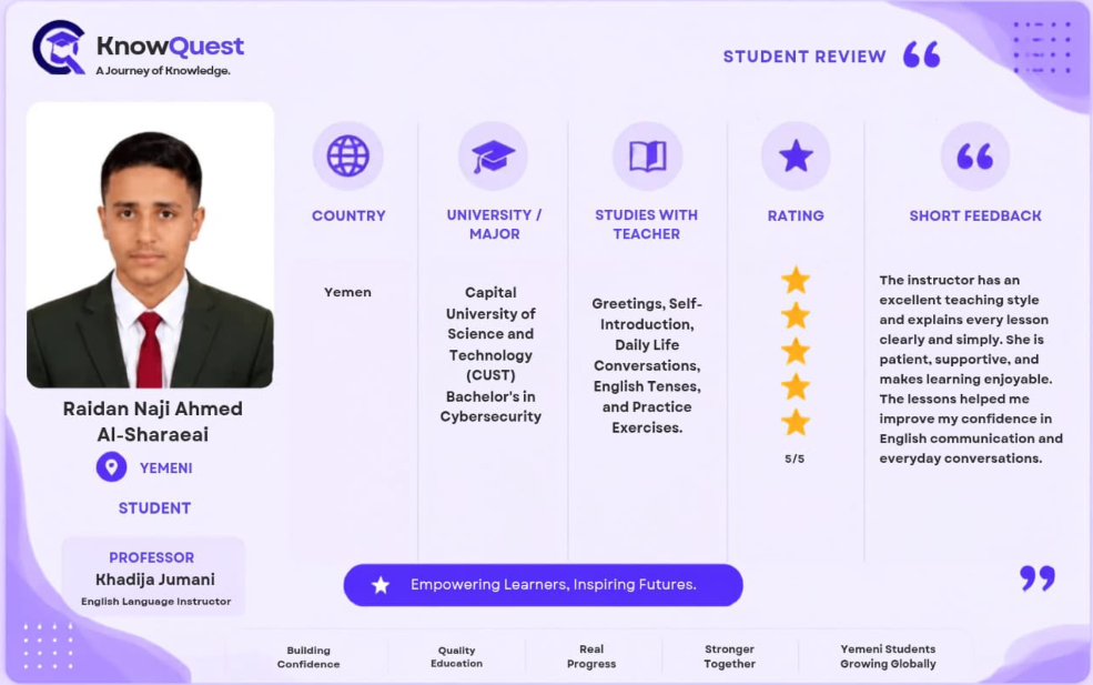 Raidan Naji Student Review - KnowQuest