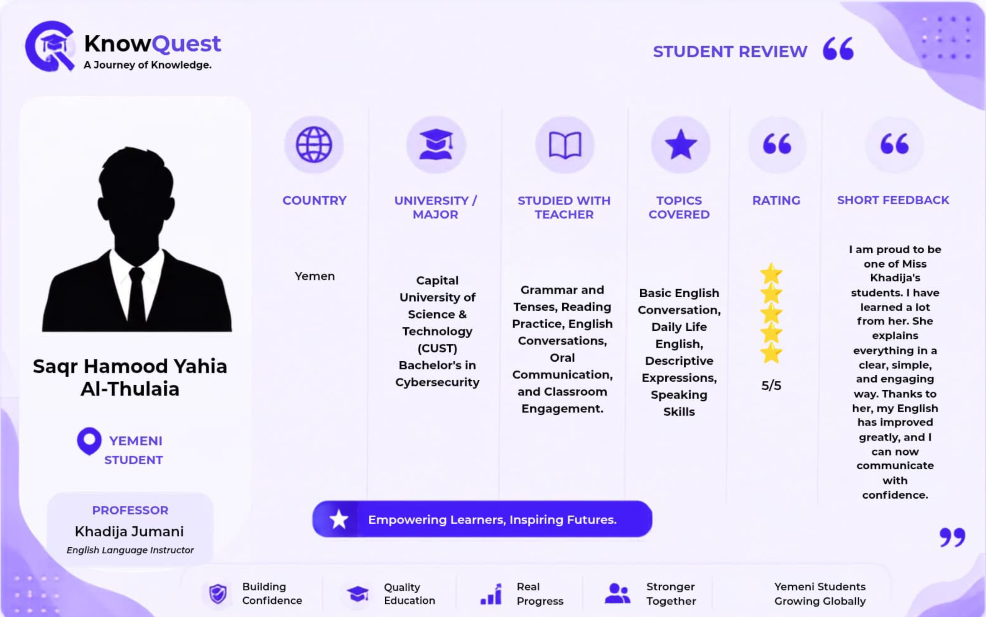 Saqr Hamood Student Review - KnowQuest
